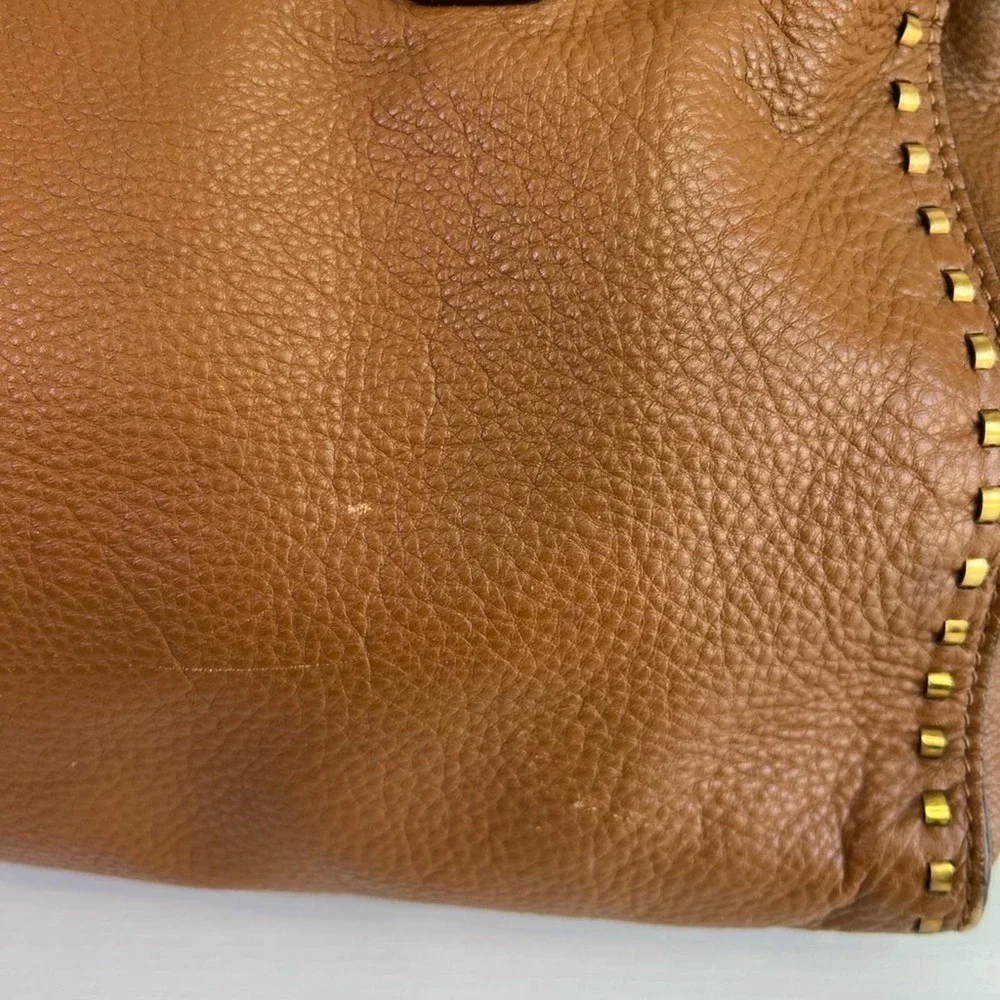Michael Michael Kors classic cognac saffiano structured satchel embellish
